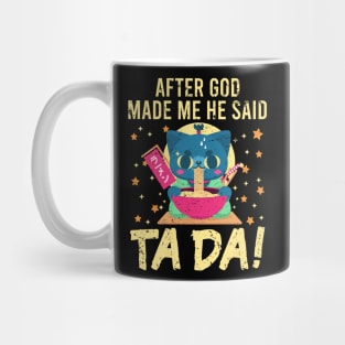 Ta~Da Funny cat eating ramen noodles with Distressed TaDa Cat Ramen bowl Mug